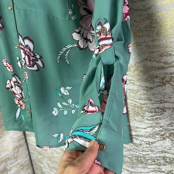 Candie's Mint Green Floral Button Down Blouse Size XL - Picture 5 of 16